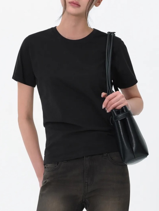 Musinsa Standard Tops - Musinsa Standard Womens Plain Crew Neck T-Shirt [Black]